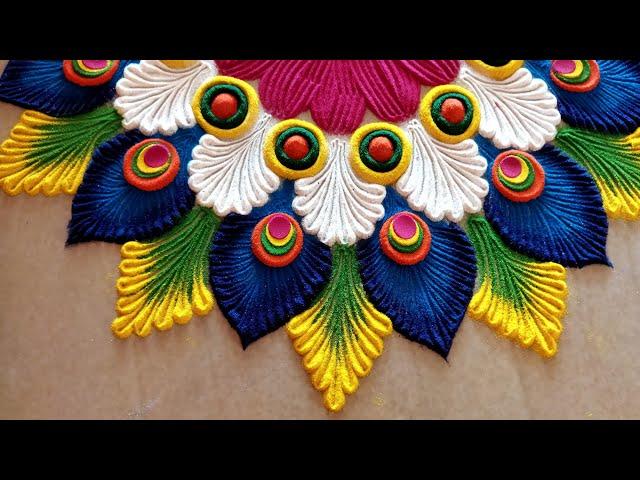 Beautiful & colorful rangoli for festival. Simple rangoli design. Beginners rangoli design