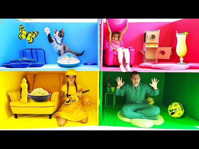 Tantangan playhouse empat warna dan Tantangan lucu lainnya bersama Nastya Artem dan Mia