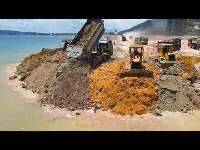 Wonderful Machines Activities Bulldozer & Many Dump Truck In Sea Filling For Road Construction