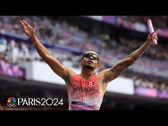 Andre de Grasse brings home 4x100m relay gold for Canada as Team USA falters | Paris Olympics