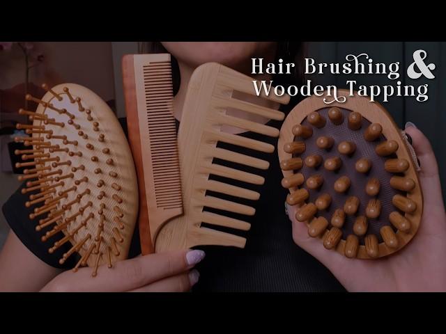 ASMR Wooden Hair Brushing & Tapping  No Talking, Layered Sounds