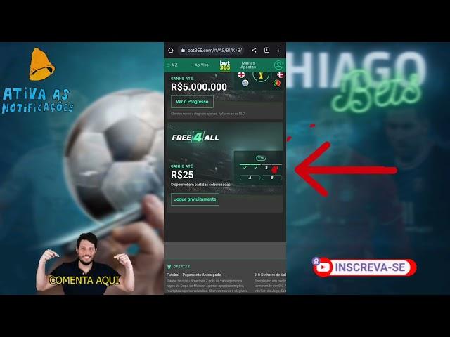 NOVA PROMOÇÃO GRÁTIS PARA TODOS BET365 - "FREE 4 ALL" BET365 - GANHE 25 REAIS EM CRÉDITO DE APOSTA