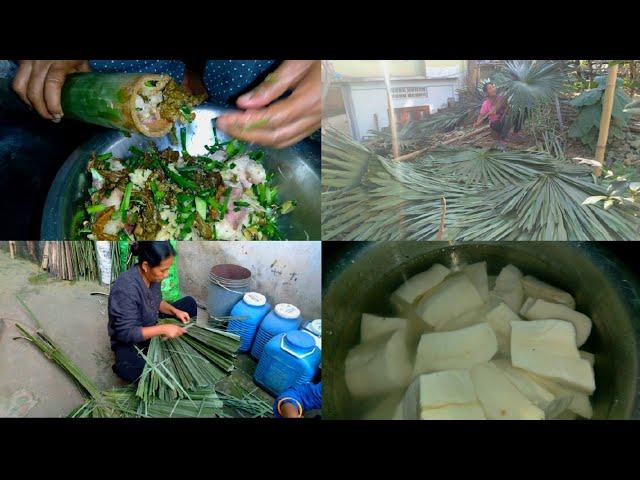 how to cook Pork inside bamboo and making broom