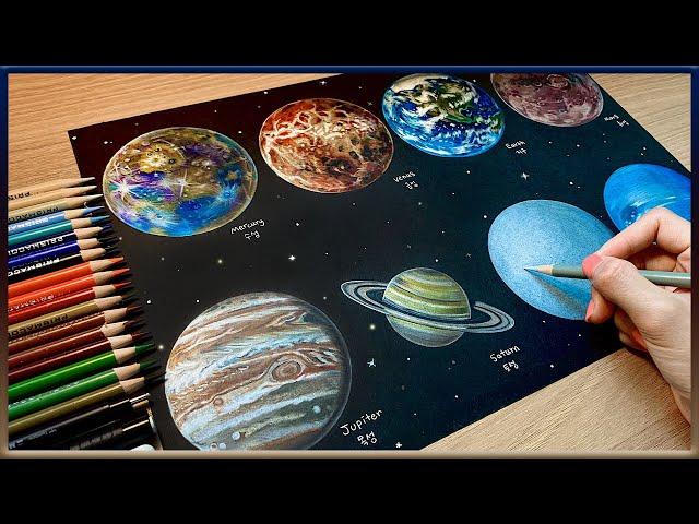 [색연필 드로잉] 태양계 행성 그림 그리기(수금지화목토천해) / Drawing the planets of the Solar System