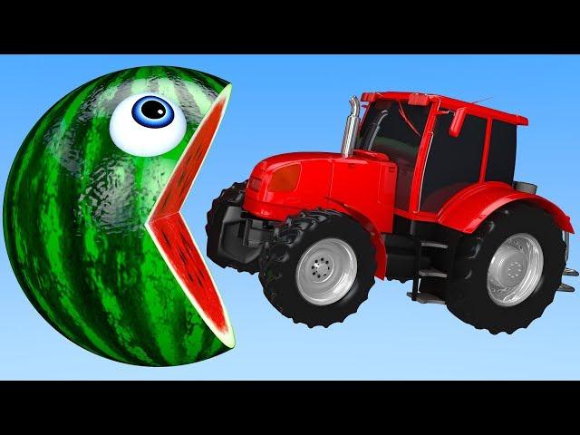 Learn Colors with PACMAN and Farm Watermelon Surprise Toy Cartoons for Kid Children