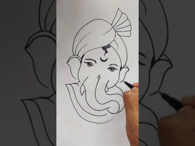 Quick simple and easy drawing of lord Ganesha face / Ganpati Bappa with turban/easy ganpati drawing