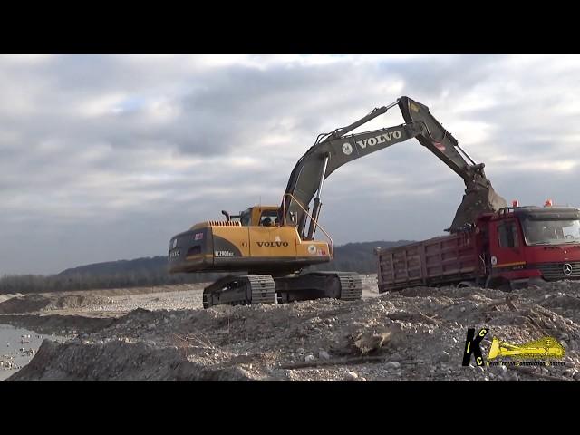 Volvo EC290B Excavator Loading Iveco & Actros Trucks