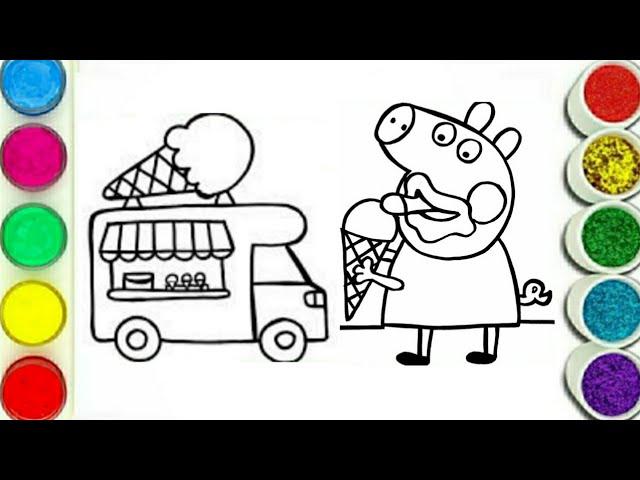 Dibuja y colorea a Peppa Pig comiendo helado  Dibujos Para Niños