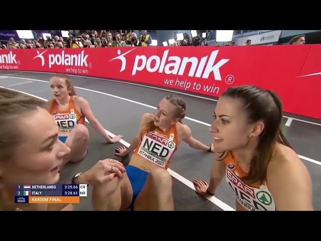 Femke Bol anchors Netherlands in Women's 4x400m Finals. 2023 European Indoor Athletics Championships