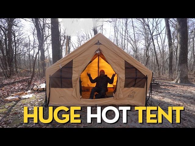 Winter Camping in a HUGE Inflatable Hot Tent