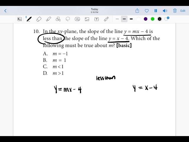 SLOPE & GRAPHING QUESTION ON TSI MATH PRACTICE TEST….in the system-plane, the slope of the line…