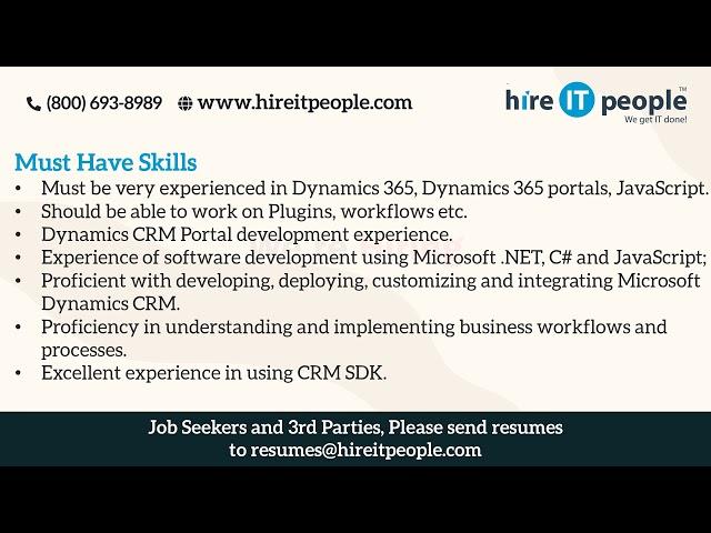 Microsoft Technologies Jobs | Dynamics CRM Jobs | Redmond, WA | Job ID: 35597 |
