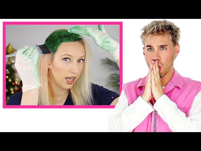 Hairdresser Reacts To Blonde To Green Hair Color Transformations