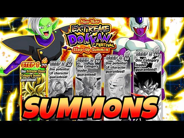 GUARANTEED FEATURED LRs & TURs!! New Year Dokkanfest Step Up Extreme Summons | DBZ Dokkan Battle