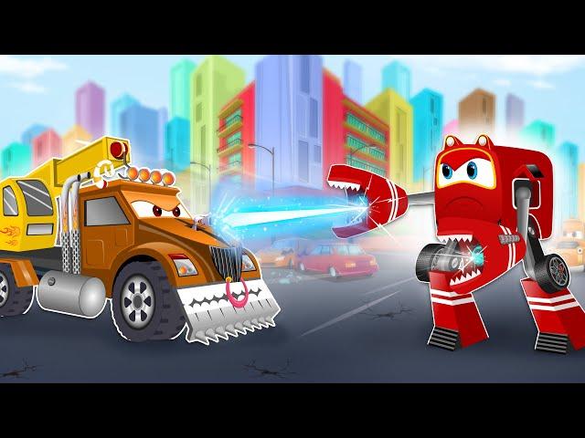 Supercar Rikki and Police Car Stops the Monster Truck from destroying the City