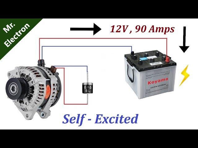 12v 90 Amps Car Alternator to Self Excited Generator using DIODE