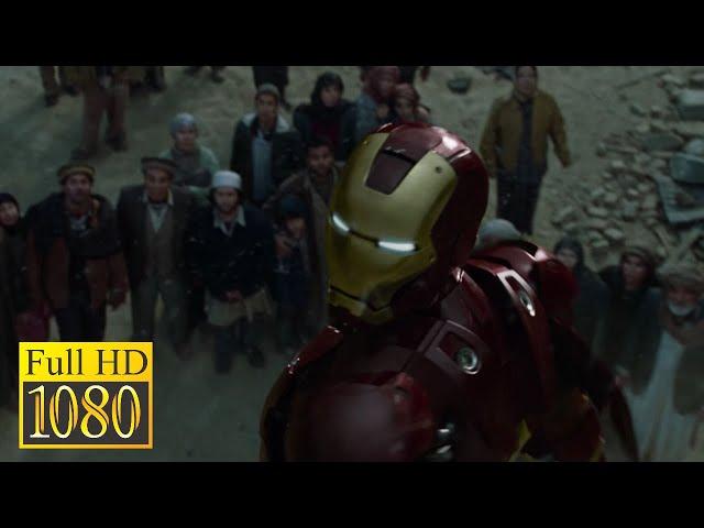 Iron Man saves a village in Afghanistan from terrorists in the movie IRON MAN (2008)