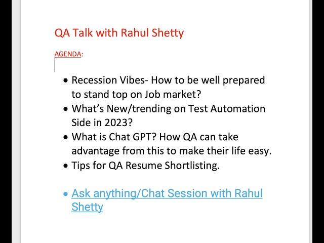 QA Talk  with  Rahul Shetty