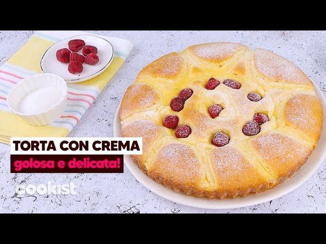 Torta con crema pasticcera e lamponi: golosa e soffice