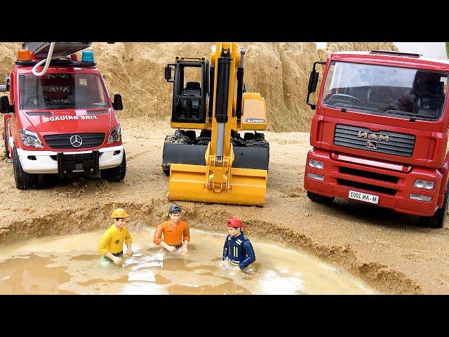 Bibo Play with Toy Fire truck Excavator Dump truck - Construction vehicle collection