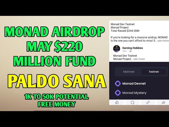 PALDO KAY MONAD AIRDROP | MAY 220$ MILLION RAIESED FUND | 1K TO 50K FREE MONEY