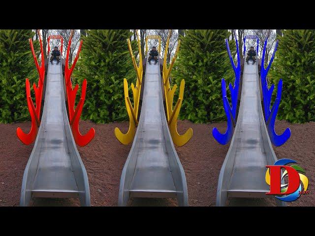 Детская площадка в парке аттракционов. Весёлый Дилан и игрушки на улице