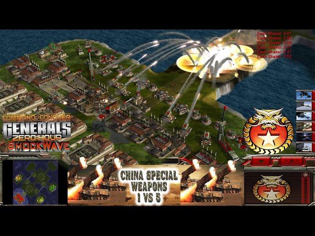 China Special Weapons 1 vs 5 HARD Generals - Command & Conquer: Generals ShockWave Gameplay