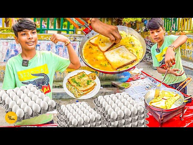 12 Years Old Boy Selling Cheapest 5 Eggs Bread Omelette In Noida Rs. 75/- Only l Noida Street Food