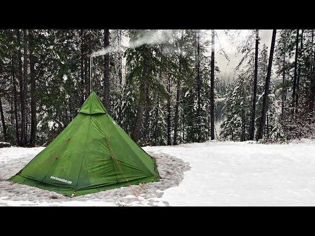 Hot Tent Winter Camping With Beautiful Views