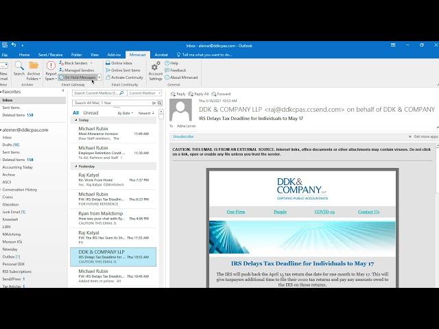 Mimecast in Outlook