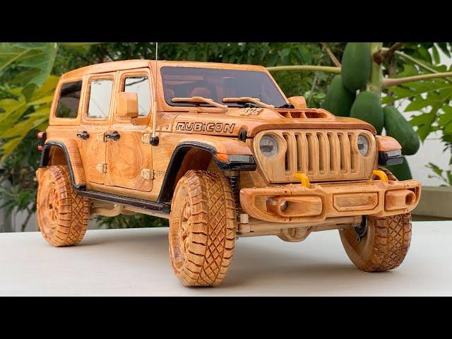 Wood Carving - 30 Days Crafting a Jeep Wrangler Rubicon with Natural Wood - Woodworking Art