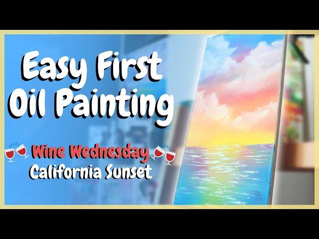 Easy Beginner Wet On Wet Oil Painting Tutorial - Sunset - Wine Wednesday