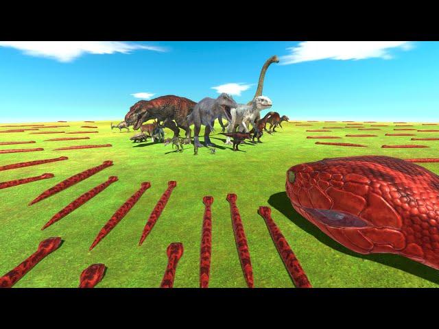 Dinosaurs VS Snake - Which Dinosaur Can Defeat 200 Titanoboa Snakes?