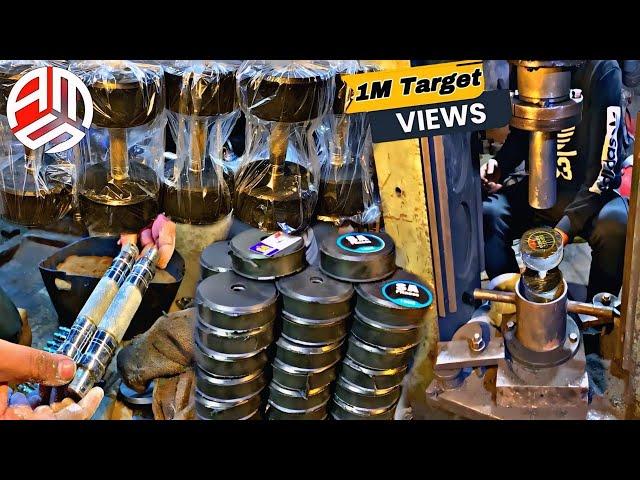 Most incredible process of gym dumbbells/Manufacturing of rubber dumbbells in local factory