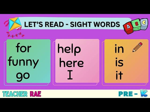 Sight Words Pre K - LEARN TO READ || reading for beginners