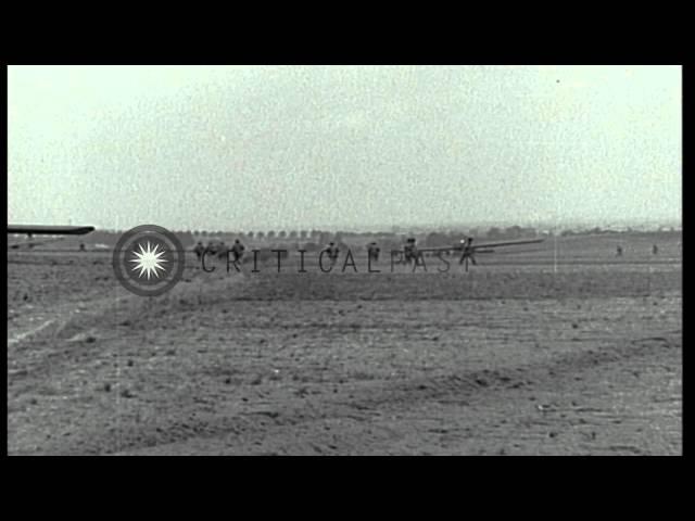 American glider landing and crashing in areas of Holland. HD Stock Footage