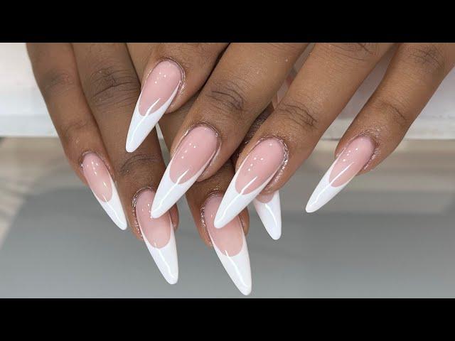 Almond French Gel-X Nails | Long Almond Nails | Prep for long lasting Nails | Sculpted Almond Long