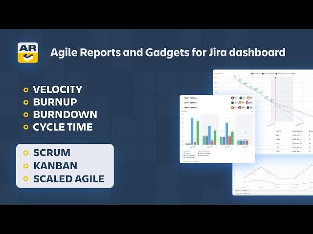 Agile Reports and Gadgets for Jira Dashboard (velocity + burnup/burndown + cycle time charts)