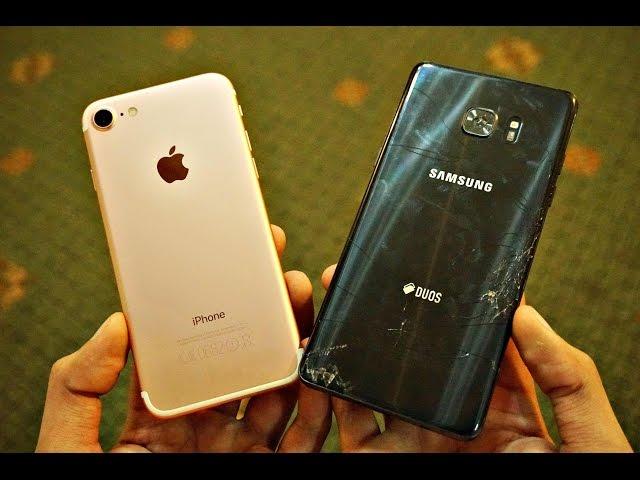 iPhone 7 vs Samsung Galaxy Note 7 - Drop Test! (4K)