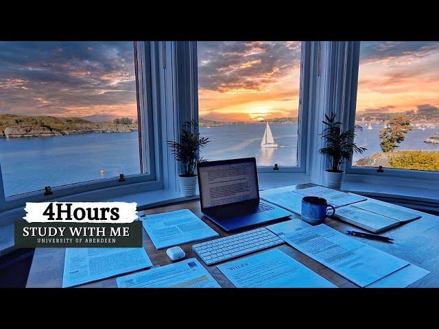 4 HOUR STUDY WITH ME on A RAINY DAY | 10-min Break, No music, Study with Merve