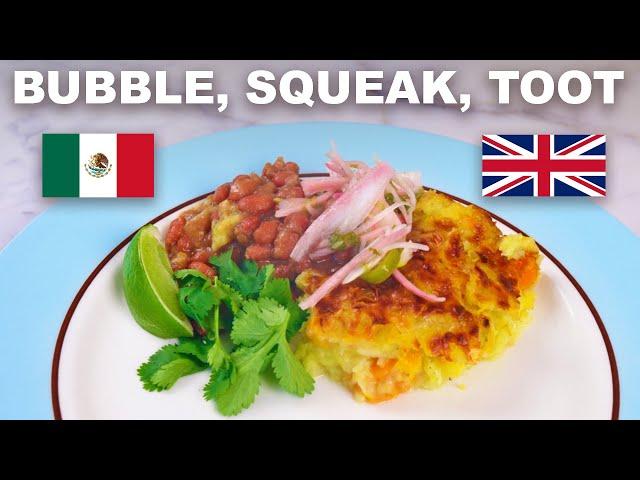 British bubble & squeak with spicy Latin beans