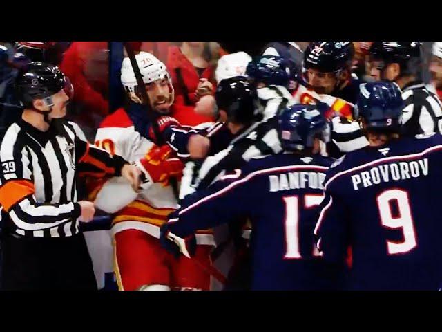 Ryan Lomberg Mathieu Olivier Fight Scrum | Calgary Flames Columbus Blue Jackets 2024 NHL Highlights