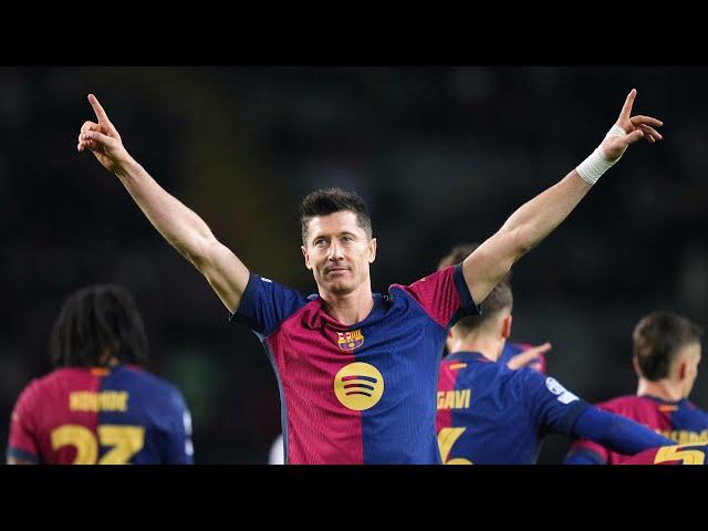 Flick on Lewandowski's 100th goal in Champions League after Barcelona's 3-0 win over Brest｜Pedri｜UCL