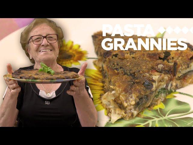 Pasta Grannies enjoy Maria's Sicilian frying-pan eggplant parmigiana!