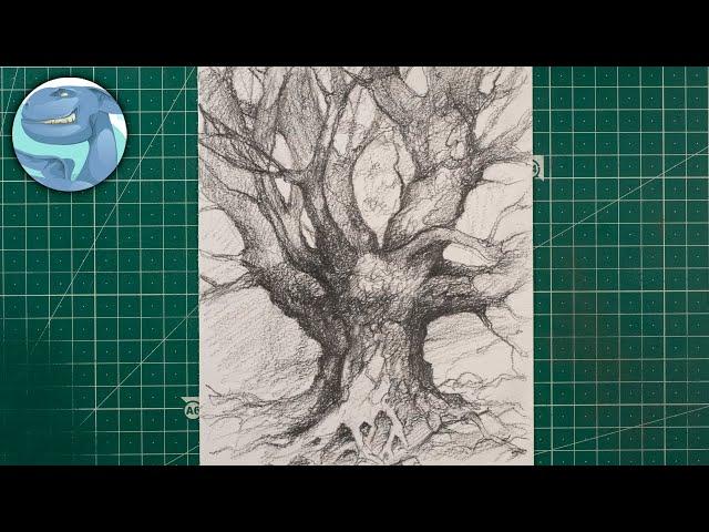 Old tree - Graphite pencil drawing - Time-lapse video