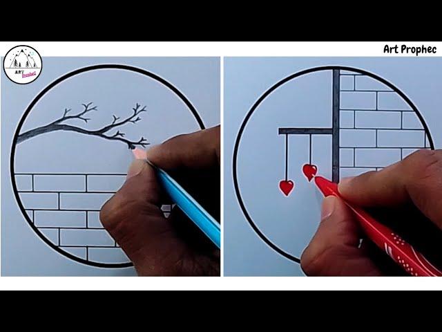 2 Drawings - Easy 2 Circle Scenery Drawing - Art Prophec