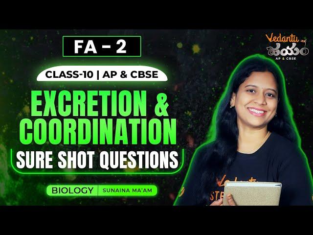 Sure shot QUESTIONS| FA-2 | Excretion & Coordination | Class 10 in Telugu | Sunaina ma'am