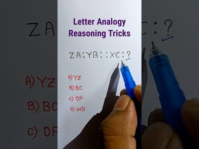 Letter Analogy| Alphabet Series | Ratio & Proportion Tricks |  Reasoning Classes #shorts