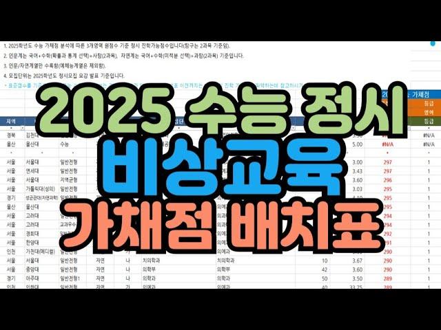 [수시장인] 2025 수능 비상교육 가채점 배치표 / 2025 정시 비상 가채점 배치표 / 진학사 지원가능대학 정시 합격컷 모의지원