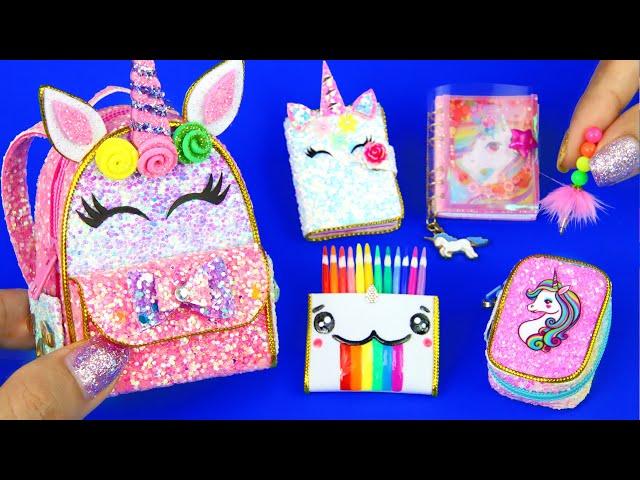 DIY Miniature UNICORN School Supplies (Backpack, Notebook, Pen, Pencil case) REALLY WORKS